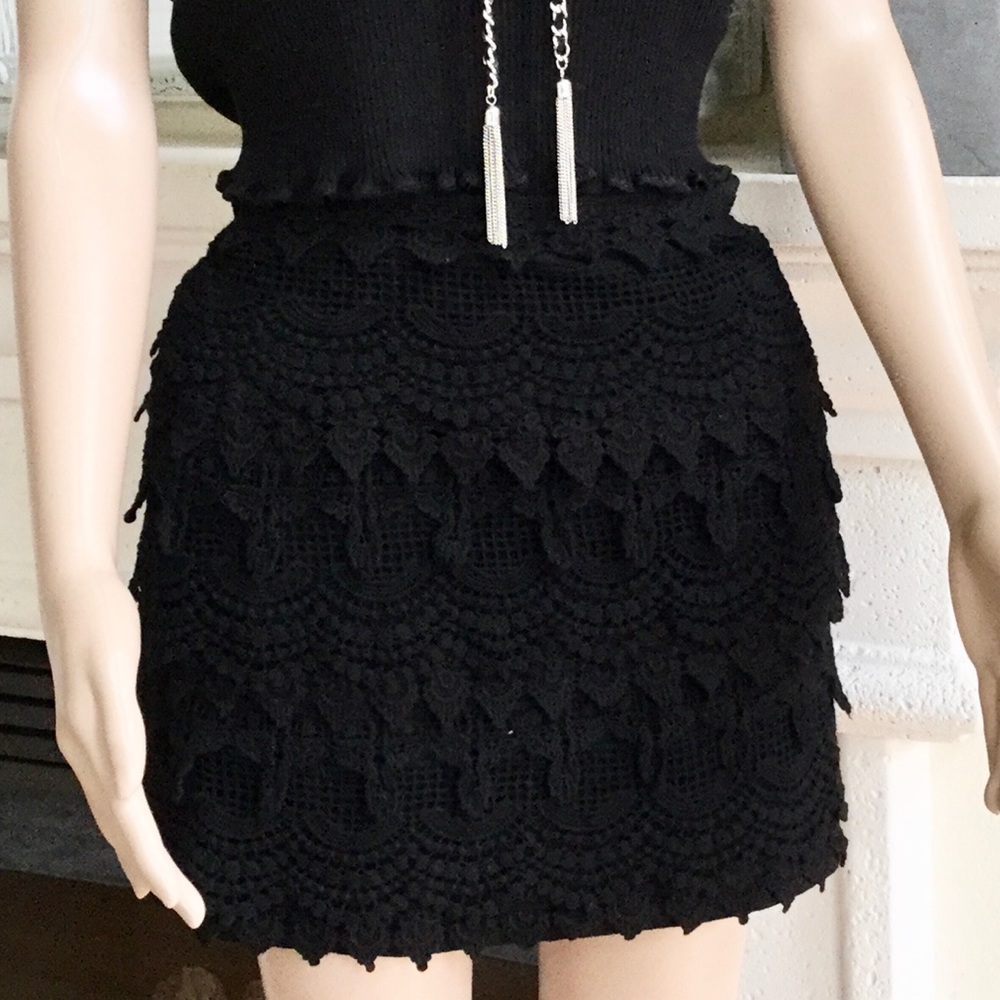 LUSH Black Crochet Lace Mini Skirt